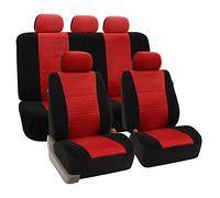 FH GROUP FH-FB051115 Multifunctional Flat Cloth Full Set Seat Covers Airbag Compatible And Split Bench Red/Black