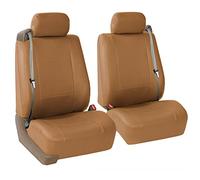 FH Group Front Set Faux Leather Car Seat Covers for Low Back Seat with Removable Headrest, Universal Fit, Airbag Compatible Seat Cover for SUV, Van, Tan