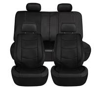 FH GROUP Full Set Faux Leather Car Seat Covers - Universal Fit, Low Back Front Seat Covers, Airbag Compatible, Split Bench Rear Seat Cover for SUV, Sedan Black