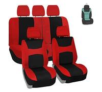 FH GROUP Light Breathable Durable Washable Flat Foam Padding Cloth Full Set Car Seat Covers, Airbag & Split Compatible w Gift - Universal Fit for Cars Trucks and SUVs (Red/Black)