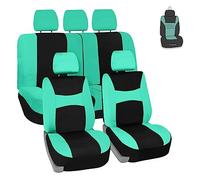 FH GROUP Light Breathable Durable Washable Flat Foam Padding Cloth Full Set Car Seat Covers, Airbag & Split Compatible w Gift - Universal Fit for Cars Trucks and SUVs (Mint/Black)