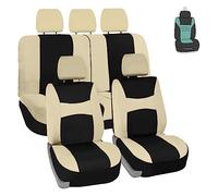 FH Group Light Breathable Flat Foam Padding Cloth Full Set Car Seat Covers Automotive Easy to Install, Airbag & Split Compatible w Gift - Universal Fit for Cars Trucks and SUVs (Beige/Black)
