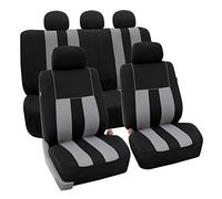 FH GROUP Light Breathable Striped Foam Padding Washable Cloth Full Set Car Seat Covers, Airbag & Split Bench Compatible w Gift - Universal Fit for Cars Trucks and SUVs (Gray/Black)