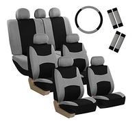FH GROUP Light & Breezy Cloth Car Seat Covers Three Row Set- Airbag & Split Ready -Universal for Cars Trucks and SUVs (Gray/Black)