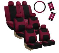 FH GROUP Light & Breezy Cloth Car Seat Covers Three Row Set- Airbag & Split Ready -Universal for Cars Trucks and SUVs (Burgundy/Black)