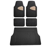 FH Group Premium Liners Tall Channel Trimmable Rubber Car Floor Mats (Beige)- Full Set w. Trimmable Vinyl Cargo Liner (Black) - Universal Fit for Cars Trucks and SUVs