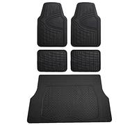 FH Group Premium Liners Tall Channel Trimmable Rubber Car Floor Mats (Black)- Full Set w. Trimmable Vinyl Cargo Liner (Black) - Universal Fit for Cars Trucks and SUVs