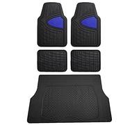 FH Group Premium Liners Tall Channel Trimmable Rubber Car Floor Mats (Blue)- Full Set w. Trimmable Vinyl Cargo Liner (Black) - Universal Fit for Cars Trucks and SUVs