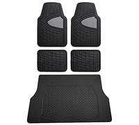 FH Group Premium Liners Tall Channel Trimmable Rubber Car Floor Mats (Gray)- Full Set w. Trimmable Vinyl Cargo Liner (Black) - Universal Fit for Cars Trucks and SUVs