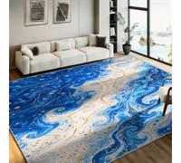 FHAWJK 70x140cm Washable Azure Swirl Area Rug for Living Room and Den | Celestial cosmic marbling swirl; soft low pile touch with non slip base; carpet for guest bedroom, foyer and home salon.