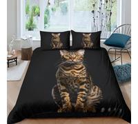 FHBBFAA Bengal Cat Quilt Cover Comforter Covers 3D Print Animal Duvet Cover for Boys Girls with Pillow Cases with Zipper Closure Bedding Set Soft Microfiber 3 Pieces King（220x240cm）