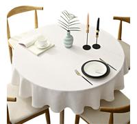 Fhberni Heavy Weight Round Tablecloth, Decorative Solid Color Table Cover, Cotton Linen Table Cloth for Kitchen Dining Home Tabletop Decoration, Cream, Round - 160 cm