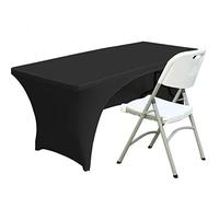 Fhberni Spandex Table Cover Fitted Polyester Tablecloth Stretch Table Cover Table Topper Open Back - 5FT/153CM, Black