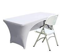 Fhberni Spandex Table Cover Fitted Polyester Tablecloth Stretch Table Cover Table Topper Open Back - 5FT/153CM, White