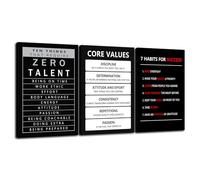 FHBWART 10 Things that Require Zero Talent Inspirational Canvas Wall Art Core Values Motivational Posters 7 Habits For Success Print Artwork Painting for Office Living Room Framed(16"x24"x3pcs)