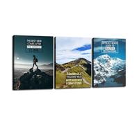 FHBWART 3 Piece Motivational Mountain Wall Decor Inspirational Canvas Wall Art Prints The Best View A Journey of a Thousand Miles Difficult Roads Nature Themed Office Bedroom Framed(12"x16"x3pcs)