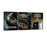 FHBWART Boxing Motivational Wall Art 3 Piece Winners Focus on Winning I Am a Warrior Discipline Quotes Inspirational Canvas Prints Home Office Wall Decor Bedroom Boxing Decor for Framed(12"x16"x3pcs)