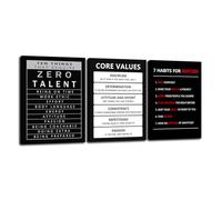 FHBWART Inspirational Wall Decor Ten Things That Require Zero Talent Core Values 3 Piece Motivational Quotes Wall Art Inspirational Posters Canvas Prints for Office Bedroom Home Framed (12"x16"x3pcs)