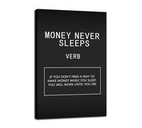 FHBWART Money Never Sleeps Motivational Wall Art Entrepreneur Quotes Posters Inspirational Canvas Wall Art Printed Artwork For Office Bedroom Hallway Gym Framed Ready to Hang<12 x 18 inch>