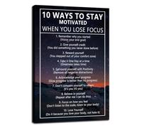 FHBWART Motivational Canvas Wall Art Office Wall Decor Inspirational 10 Ways to Stay Motivated When You Lose Focus Words Posters Prints Inspiring Entrepreneur Quote Home Bedroom Framed<12 x 18 inch>