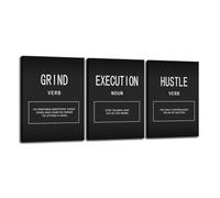 FHBWART Motivational Office Wall Decor Inspirational Wall Art 3 Pieces Poster Grind Hustle Execution Canvas Artwork Quote Painting Home Decor for Bedroom Living Room Decoration Framed(12"x16"x3pcs)