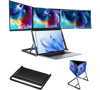 FHD Tri-Fold Monitor, 15.6” 1080p Portable Laptop Screen Extender, Type-C/HDMI/USB-C, 360° Rotatable Adjustable Viewing Angles Stand, Compatible with Windows, Mac Book, Designers