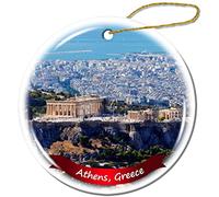 Fhdang Decor Athens Greece Christmas Ornament Porcelain Double-Sided Ceramic Ornament,3 Inches