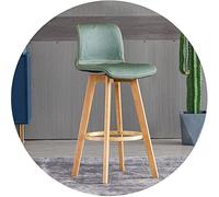 FHDCNTO Swivel Bar Chair Rubberwood Stools for Kitchen Counter Dining Room Island Barstools with Upholstered Backrest Seat & Footrest (Size:61 cm,Color:Green)