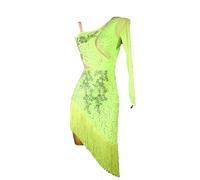 FHDCNUY Fluorescent green,XXL,Embroidery Latin Dance Dresses Ballroom Performance Dance Costumes Cha Cha Dancewear Professional Salsa Dance Dress
