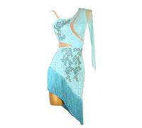 FHDCNUY Lake blue,M,Embroidery Latin Dance Dresses Ballroom Performance Dance Costumes Cha Cha Dancewear Professional Salsa Dance Dress