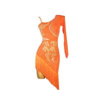 FHDCNUY Orange,L,Embroidery Latin Dance Dresses Ballroom Performance Dance Costumes Cha Cha Dancewear Professional Salsa Dance Dress