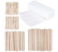 FHDUSRYO 400 Pieces Wax Strip Sticks Kit, 300 Small, Medium and Large, Wood Wax Applicators, Eyebrow Wax Spatulas and 100 Non-Woven Paper Wax Strips for Hair Removal