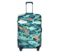 FHEBNDS Abstract Shoal of Fish Luggage Cover Washable Suitcase Covers Tsa Approved Elastic Spandex Suitcase Protector Anti-Scratch Travel Baggage Cover Fit 18-32 Inch Luggage, Black, M