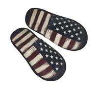 FHEBNDS American Flag Slippers for Women Men Fuzzy Slip-on Slippers Memory Foam Non-slip Indoor Outdoor House Slipper Warm Cozy Slide Shoes Soft Plush Bedroom Slipper Trendy Gift, Black, Medium Narrow