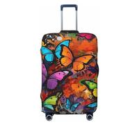 FHEBNDS Art Graffiti Butterflies Print Luggage Cover Washable Suitcase Cover Tsa Approved Elastic Spandex Suitcase Protector Anti-Scratch Travel Baggage Covers Fit 18-32 Inch Luggage, Black, L