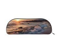 FHEBNDS Beach Maui Hawaii Sunset Sea Waves Clouds Makeup Bag for Women Men Large Pencil Case Aesthetic Pencil Pouch Coin Pouch Leather Cosmetic Bag with Zipper Office Organizer Travel Essentials, Gold