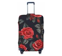 FHEBNDS Beautiful Red Rose Flowers Luggage Cover Washable Suitcase Cover Tsa Approved Elastic Spandex Suitcase Protector Anti-Scratch Travel Baggage Covers Fit 18-32 Inch Luggage, Black, M