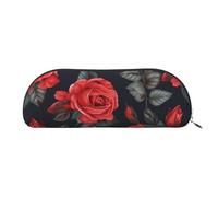FHEBNDS Beautiful Red Rose Flowers Makeup Bag for Women Men Large Pencil Case Aesthetic Pencil Pouch Coin Pouch Leather Cosmetic Bag with Zipper Office Organizer Travel Essentials