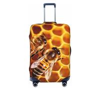 FHEBNDS Bee On Honeycomb Luggage Cover Washable Suitcase Cover Tsa Approved Elastic Spandex Suitcase Protector Anti-Scratch Travel Baggage Covers Fit 18-32 Inch Luggage, Black, S