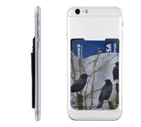 FHEBNDS Black Crow Birds Phone Wallet Stick on, Cell Phone Card Holder for Phone Case, Leather ID Credit Card Holder for Women Men, Adhesive Phone Pocket for Back of Phone