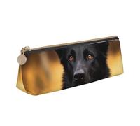 FHEBNDS Black german shepherd dog Makeup Bag for Women Men Large Pencil Case Aesthetic Pencil Pouch Coin Pouch Leather Cosmetic Bag with Zipper Office Organizer Travel Essentials