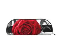 FHEBNDS Black White Stripes Red Rose Flowers Makeup Bag for Women Men Large Pencil Case Aesthetic Pencil Pouch Coin Pouch Leather Cosmetic Bag with Zipper Office Organizer Travel Essentials
