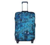FHEBNDS Blue Musical Notes Luggage Cover Washable Suitcase Cover Tsa Approved Elastic Spandex Suitcase Protector Anti-Scratch Travel Baggage Covers Fit 18-32 Inch Luggage, Black, L