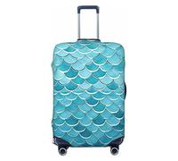 FHEBNDS Blue Waves Squama Mermaid Scale Luggage Cover Washable Suitcase Covers Tsa Approved Elastic Spandex Suitcase Protector Anti-Scratch Travel Baggage Cover Fit 18-32 Inch Luggage, Black, L