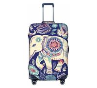 FHEBNDS Boho Elephant Luggage Cover Washable Suitcase Cover Tsa Approved Elastic Spandex Suitcase Protector Anti-Scratch Travel Baggage Cover Fit 18-32 Inch Luggage, Black, S
