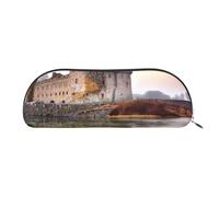FHEBNDS Castle Near Lake Stones Makeup Bag for Women Men Large Pencil Case Aesthetic Pencil Pouch Coin Pouch Leather Cosmetic Bag with Zipper Office Organizer Travel Essentials, Silver, One size