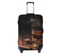FHEBNDS Cigar & Whiskey Luggage Cover Washable Suitcase Cover Tsa Approved Elastic Spandex Suitcase Protector Anti-Scratch Travel Baggage Covers Fit 18-32 Inch Luggage, Black, S