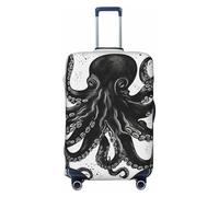 FHEBNDS Classic Black Octopus Luggage Cover Washable Suitcase Cover Tsa Approved Elastic Spandex Suitcase Protector Anti-Scratch Travel Baggage Covers Fit 18-32 Inch Luggage, Black, XL