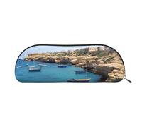 FHEBNDS Coastal of Malta Makeup Bag for Women Men Large Pencil Case Aesthetic Pencil Pouch Coin Pouch Leather Cosmetic Bag with Zipper Office Organizer Travel Essentials, Gold, One Size