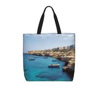FHEBNDS Coastal of Malta Tote Bag for Women, Zipper Casual Tote's Handbag for Travel, Work, Lightweight Laptop Bags Big Capacity Shoulder Bag Reusable Grocery Shopping Bags
